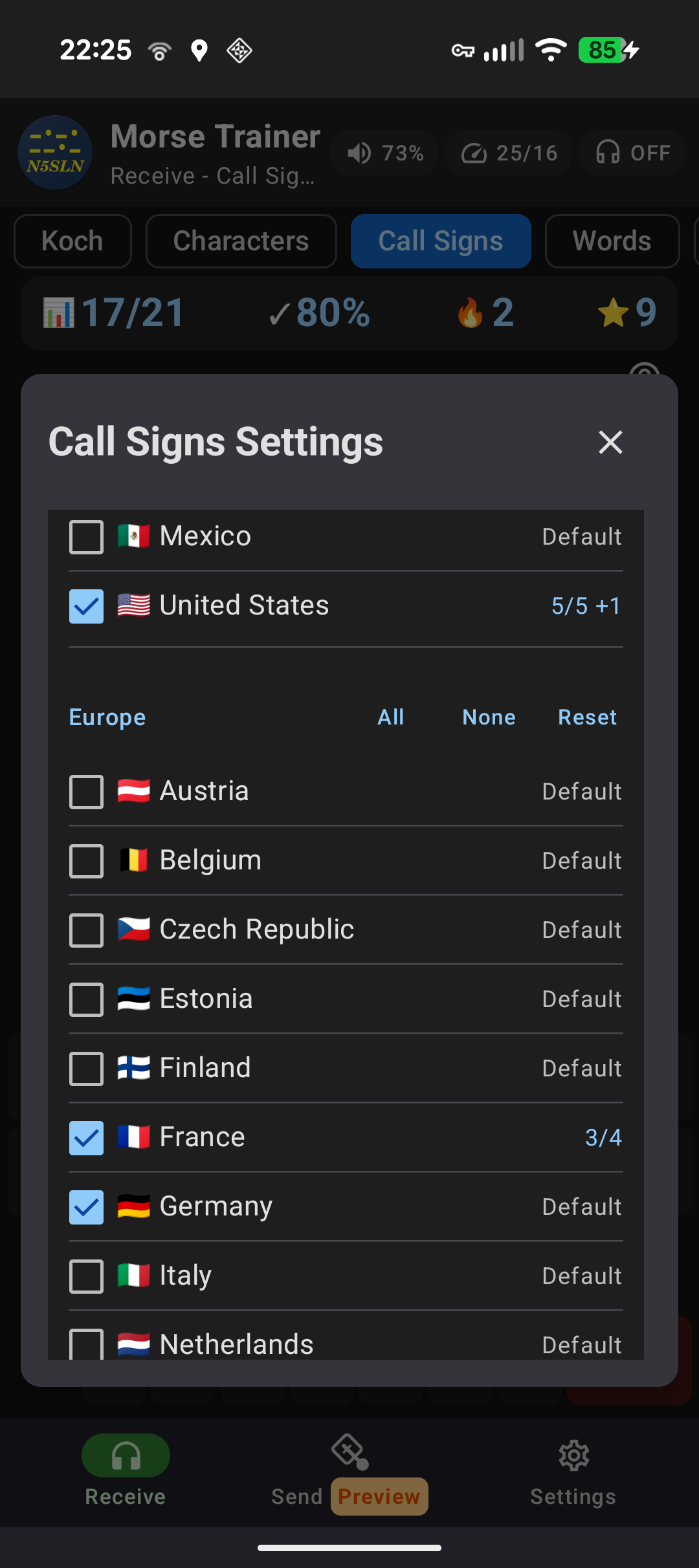 DX Country Selection screenshot